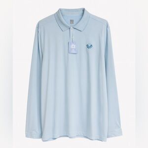 Sansoleil SolTek Ice Men’s Long Sleeve blue & white Polo – XXL, UV50 Cooling